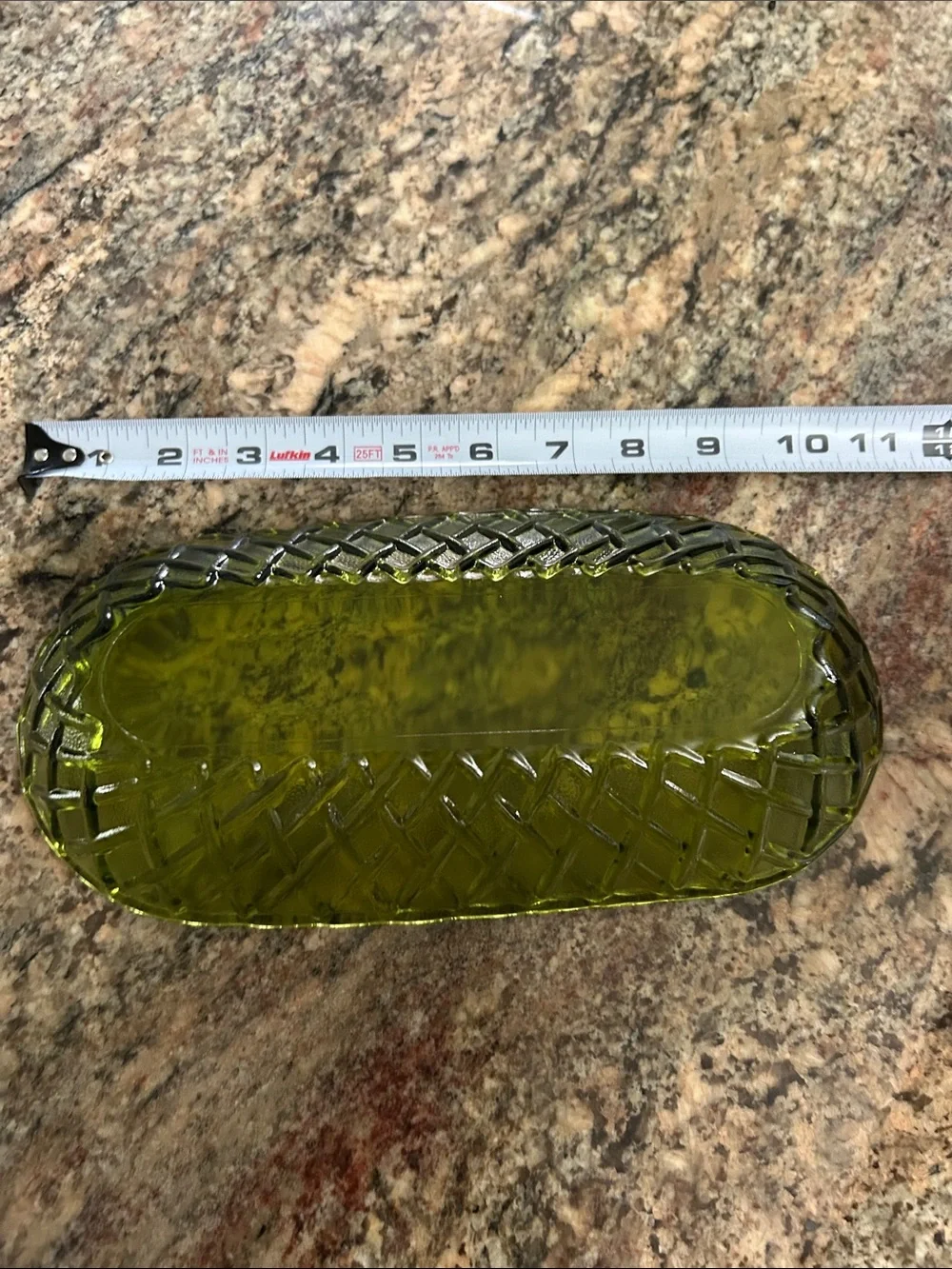 Indiana Glass Olive Green Basketweave Patterned Glass Oval Dish